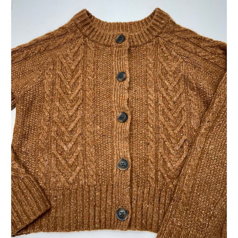 Old Navy Womens S Tall Cable Knit Button-Up Cardigan Sweater In Brown - Picture 3 of 14